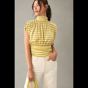 NWT Anthropologie Maeve Ruched Mock-Neck Muscle Tee
